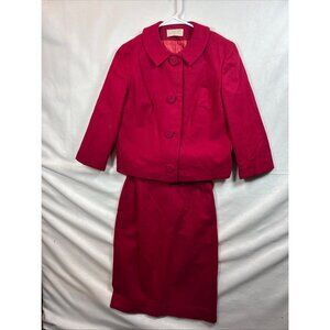 Pendleton Womens Vintage 100% Virgin Wool Skirt Suit Set Red Jacket & Skirt Sz10